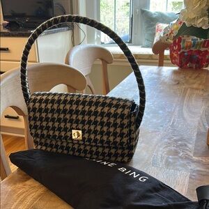 Anine Bing Black and Beige Houndstooth Shoulder Bag